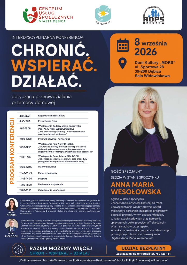 CHRONIĆ. WSPIERAĆ. DZIAŁAĆ. – konferencja o przeciwdziałaniu przemocy domowej w Dębicy